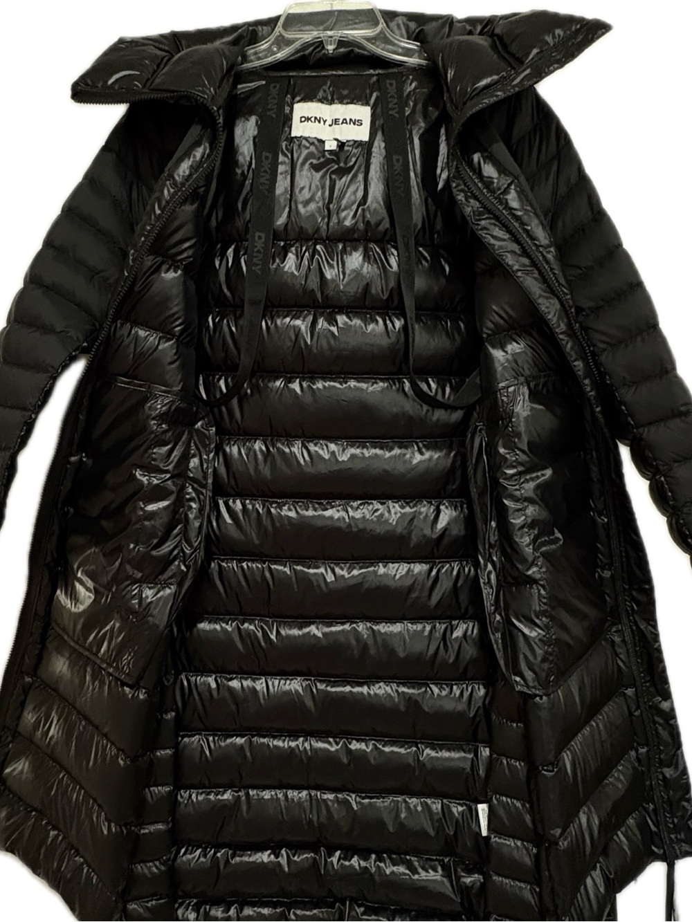 NWT DKNY Jeans Long Hooded Puffer Coat Black S - Picture 4 of 14